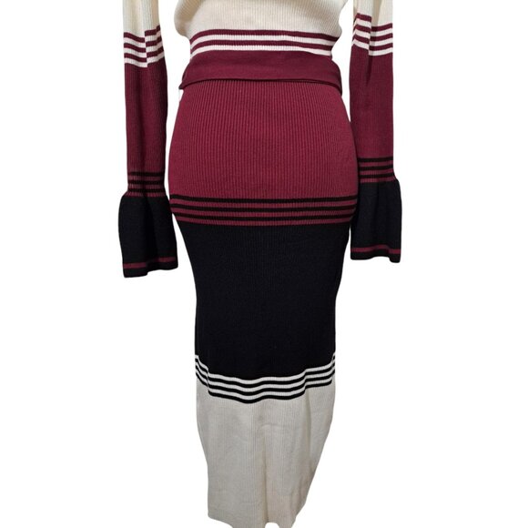 Ashley Stewart Belted Striped Sweater Dress Burgundy/Black Size 10 NWT - Picture 10 of 14
